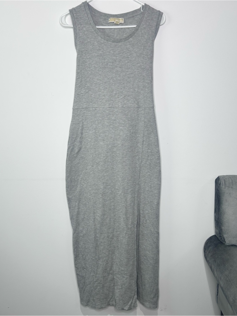 MICHAEL Michael Kors Gray Waffle Knit Sleeveless Tie Back Maxi Dress XL - Picture 2 of 10